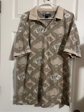 Big Dogs Men’s Beige and Tan Tropical Print Polo